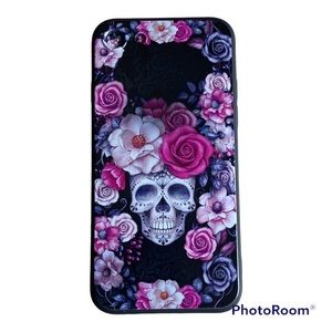 Case for iPhone 7/8 Sugar Skull & Roses flexible Phone Cover Black Pink New